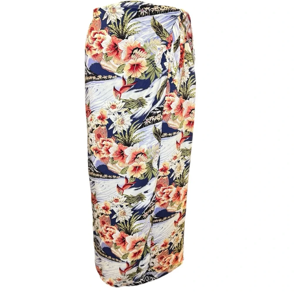 Vintage Robbie‎ Bee Hawaiian Skirt 90s Maxi Faux Wrap Floral Lined Tie Waist